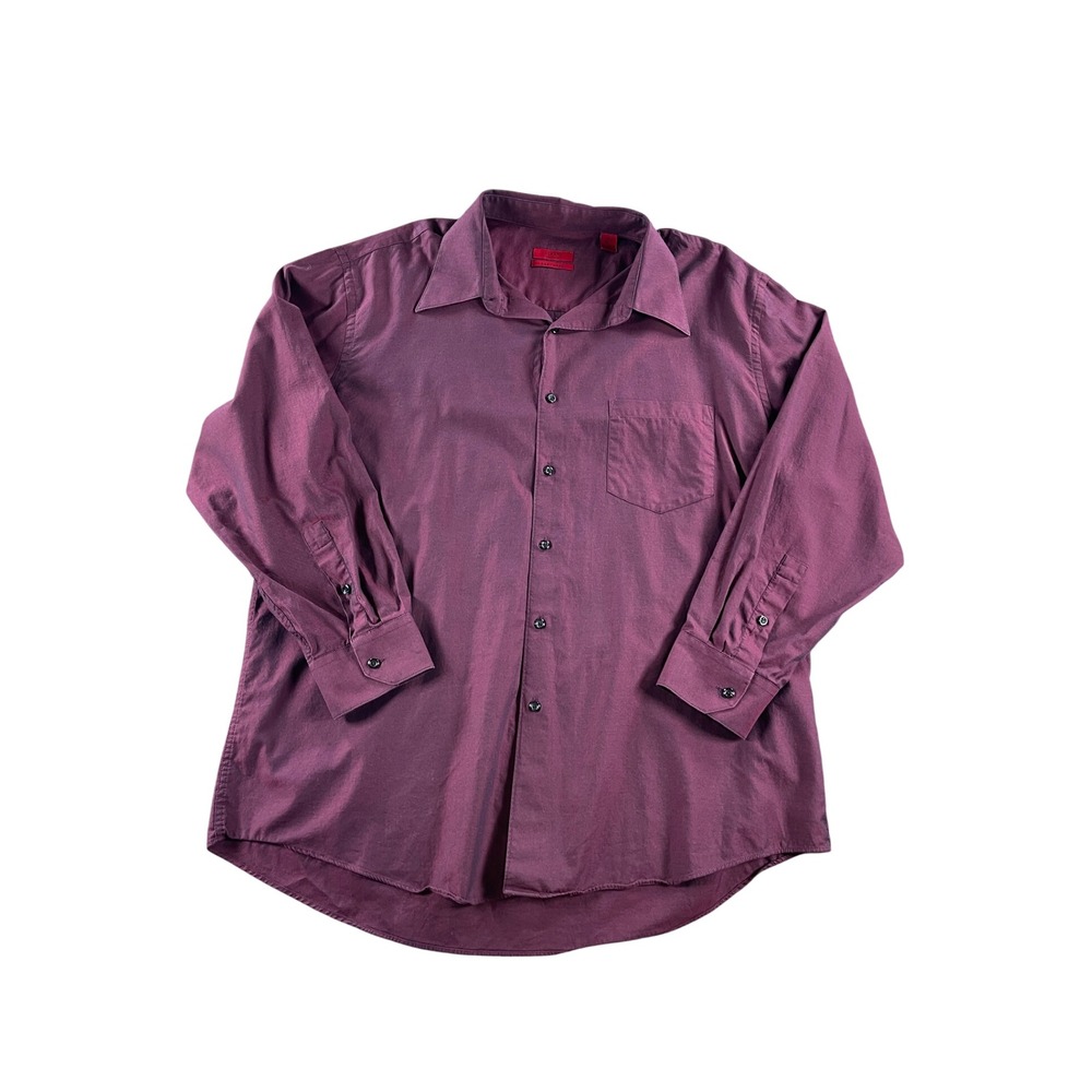 Alfani Mens XL Fitted Easy Care Button Down Shirt Burgundy Long Sleeve Cotton